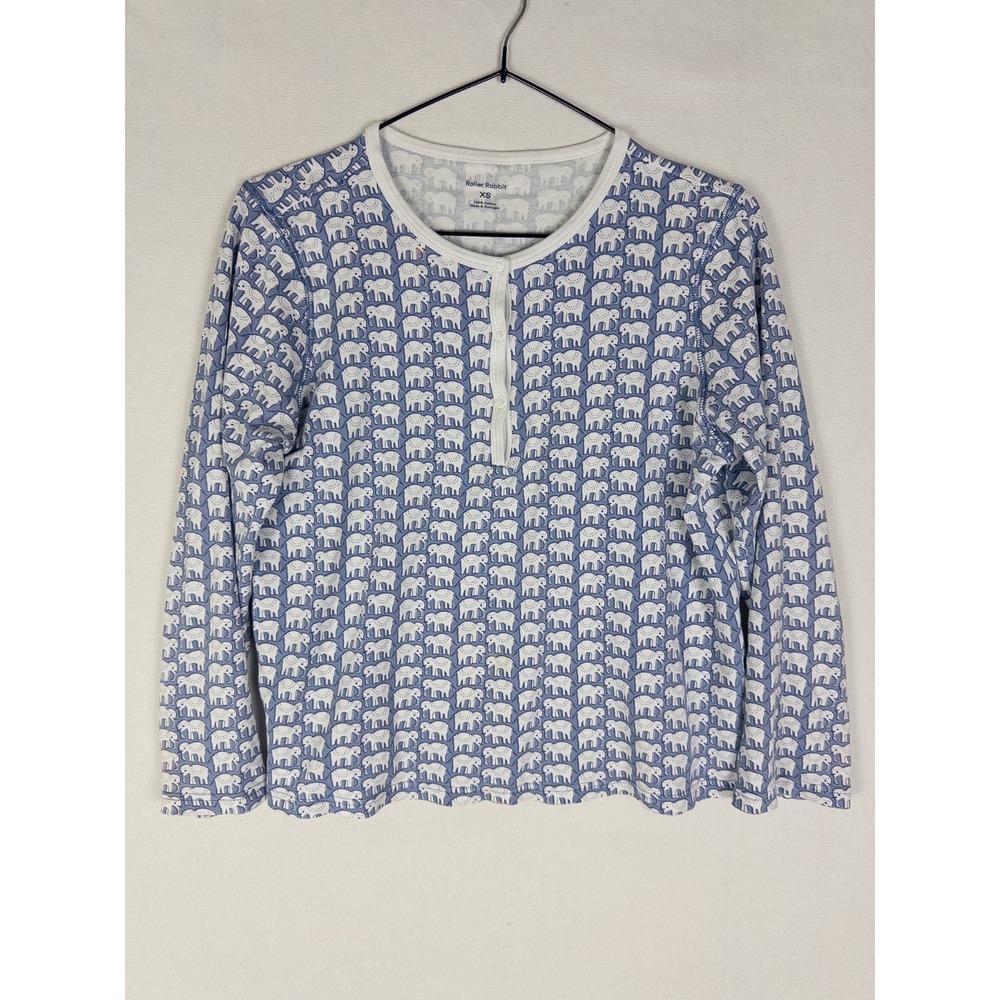 Roller Rabbit‎ Pajama Top Womens XS Allover Print Elephant Pullover